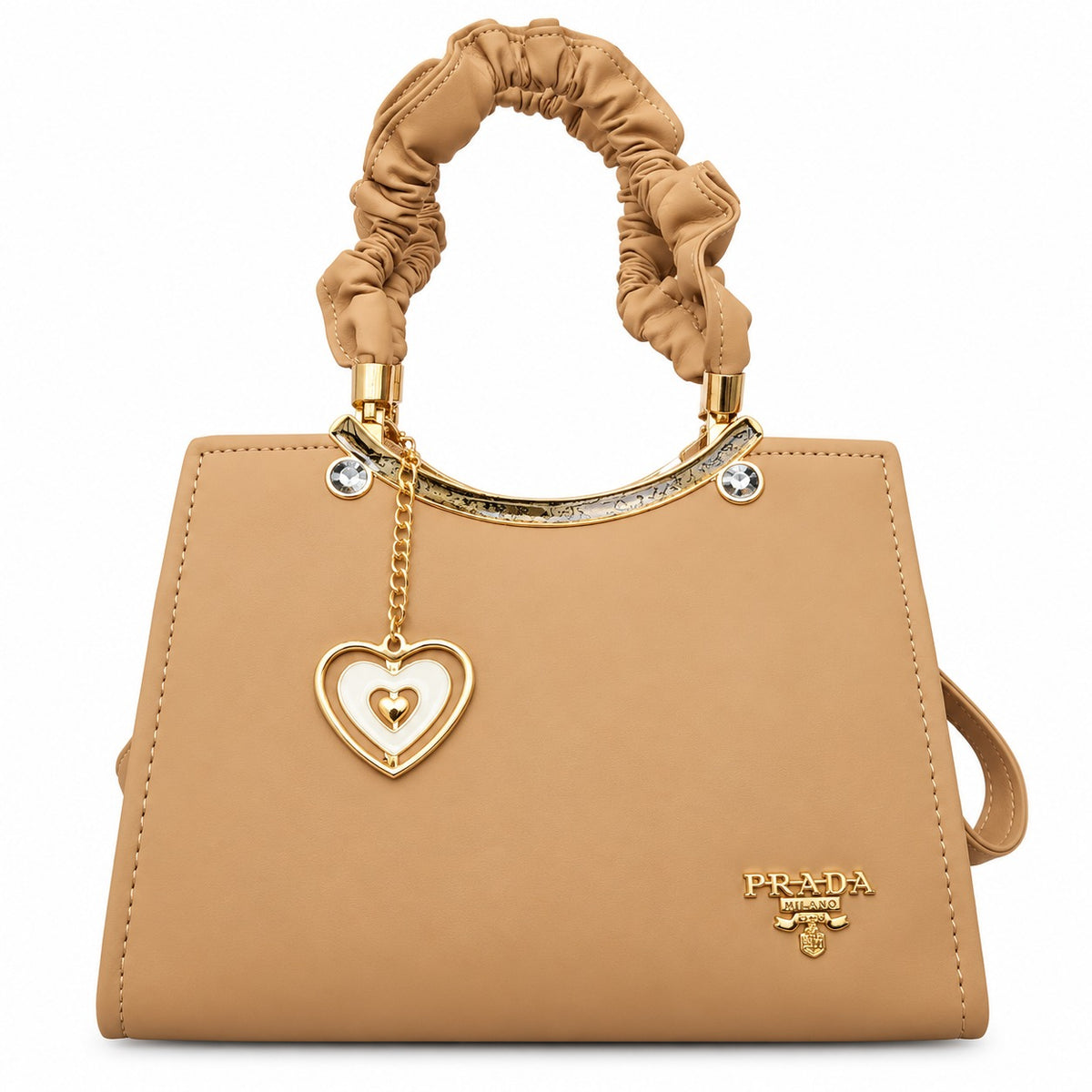 Camel Tan Ruched Handbag