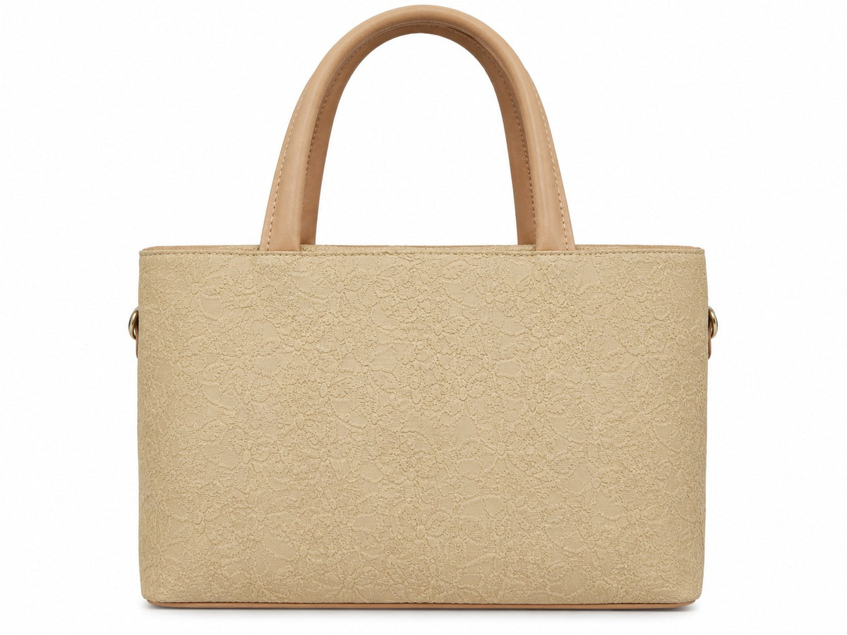 Beige Lace Textured Handbag