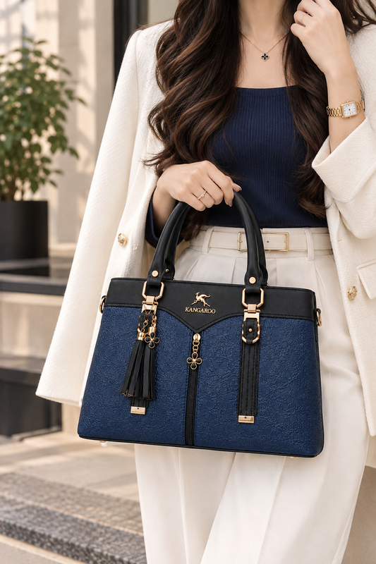 Navy Blue Textured Handbag