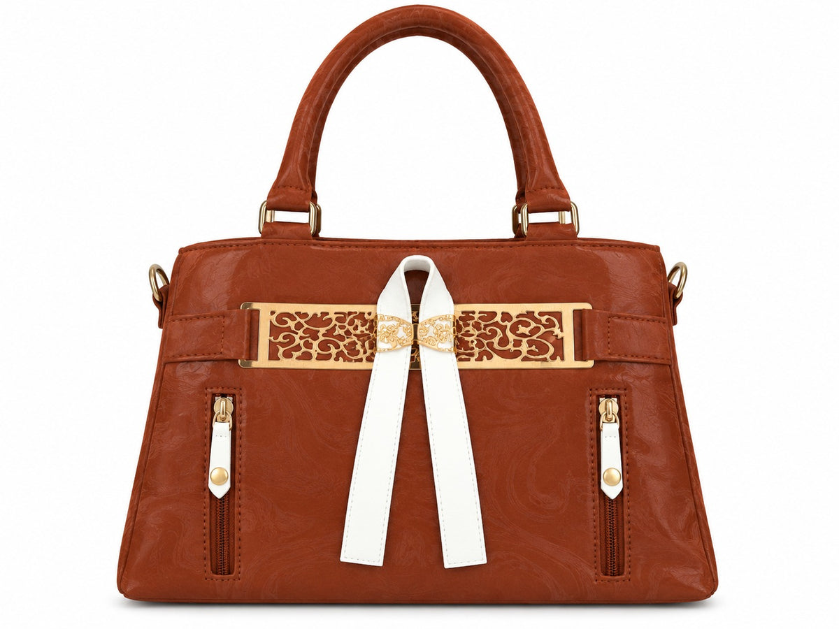 Rust brown textured handbag
