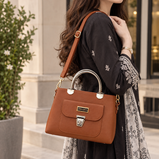 Tan Brown Structured Handbag