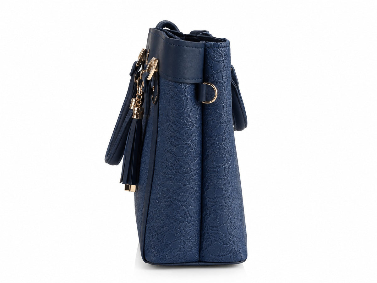 Navy Blue Textured Handbag