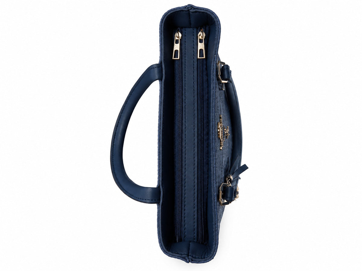 Navy Blue Textured Handbag