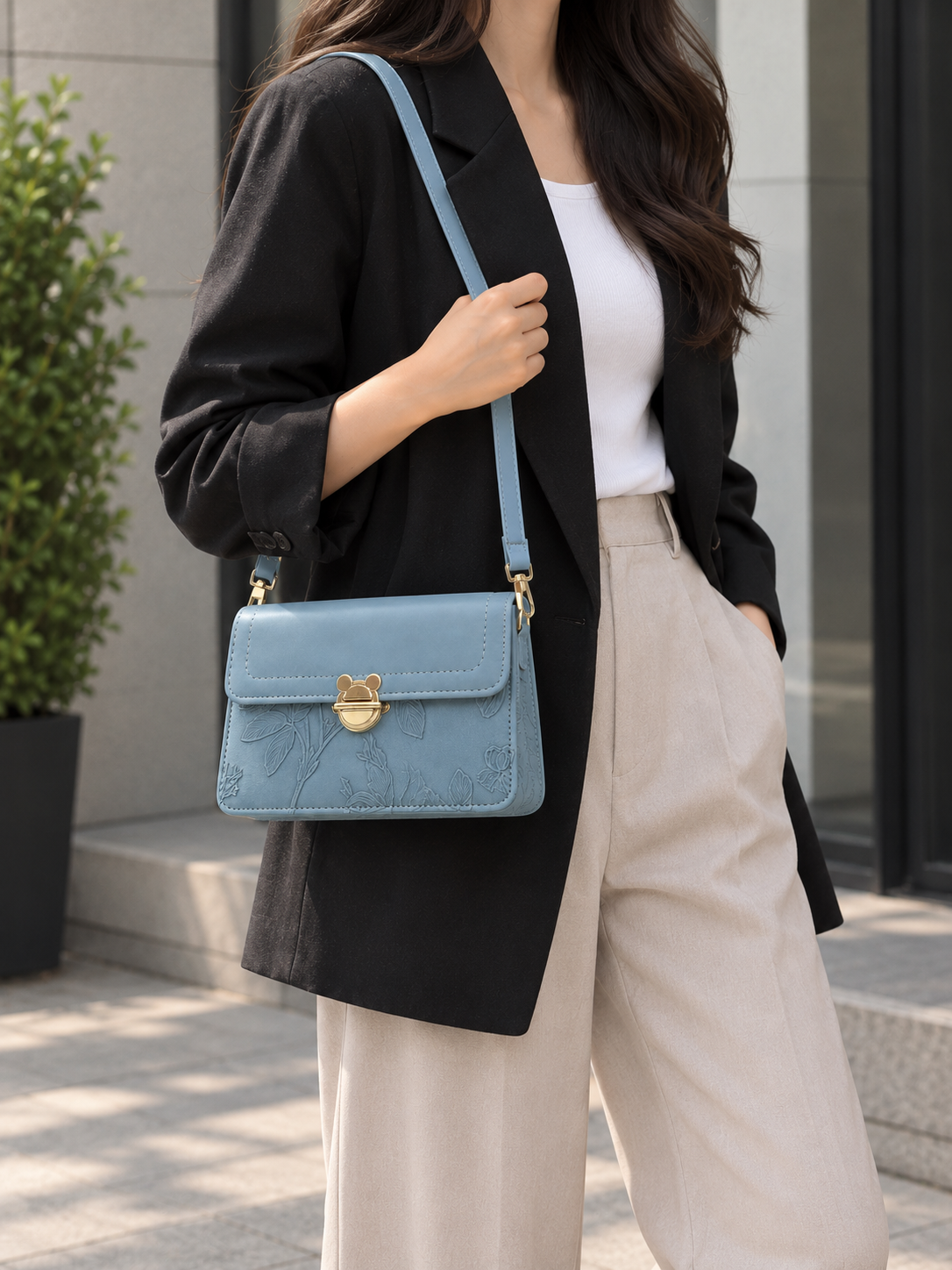 Misty Blue Rose Handbag