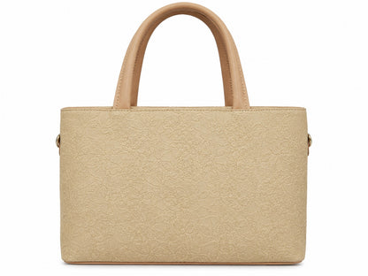Beige Lace Textured Handbag