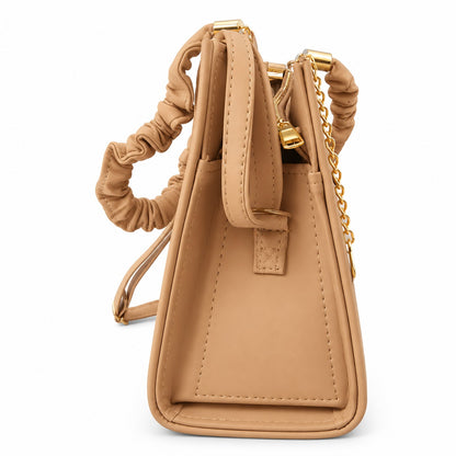 Camel Tan Ruched Handbag