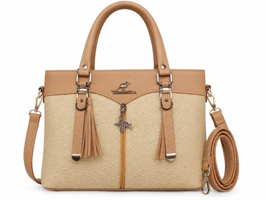 Beige Lace Textured Handbag