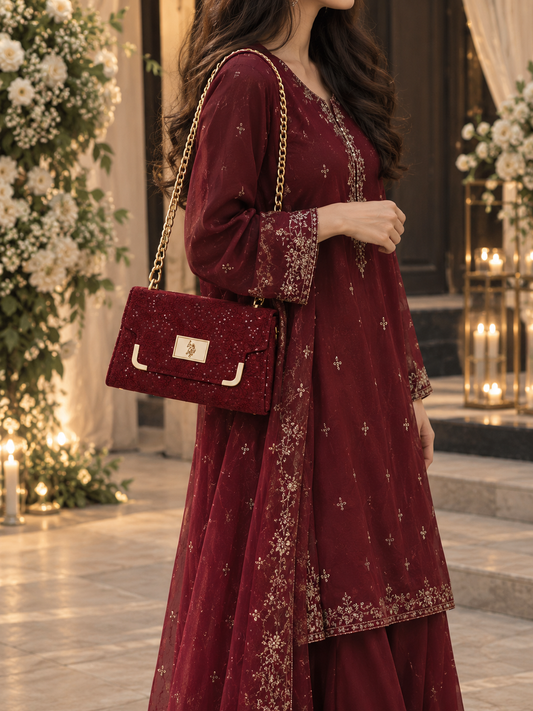 Burgundy Suede Handbag