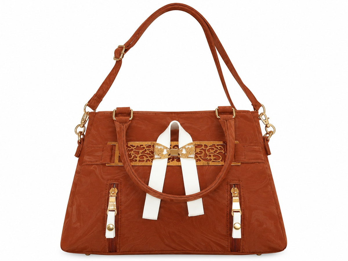 Rust brown textured handbag