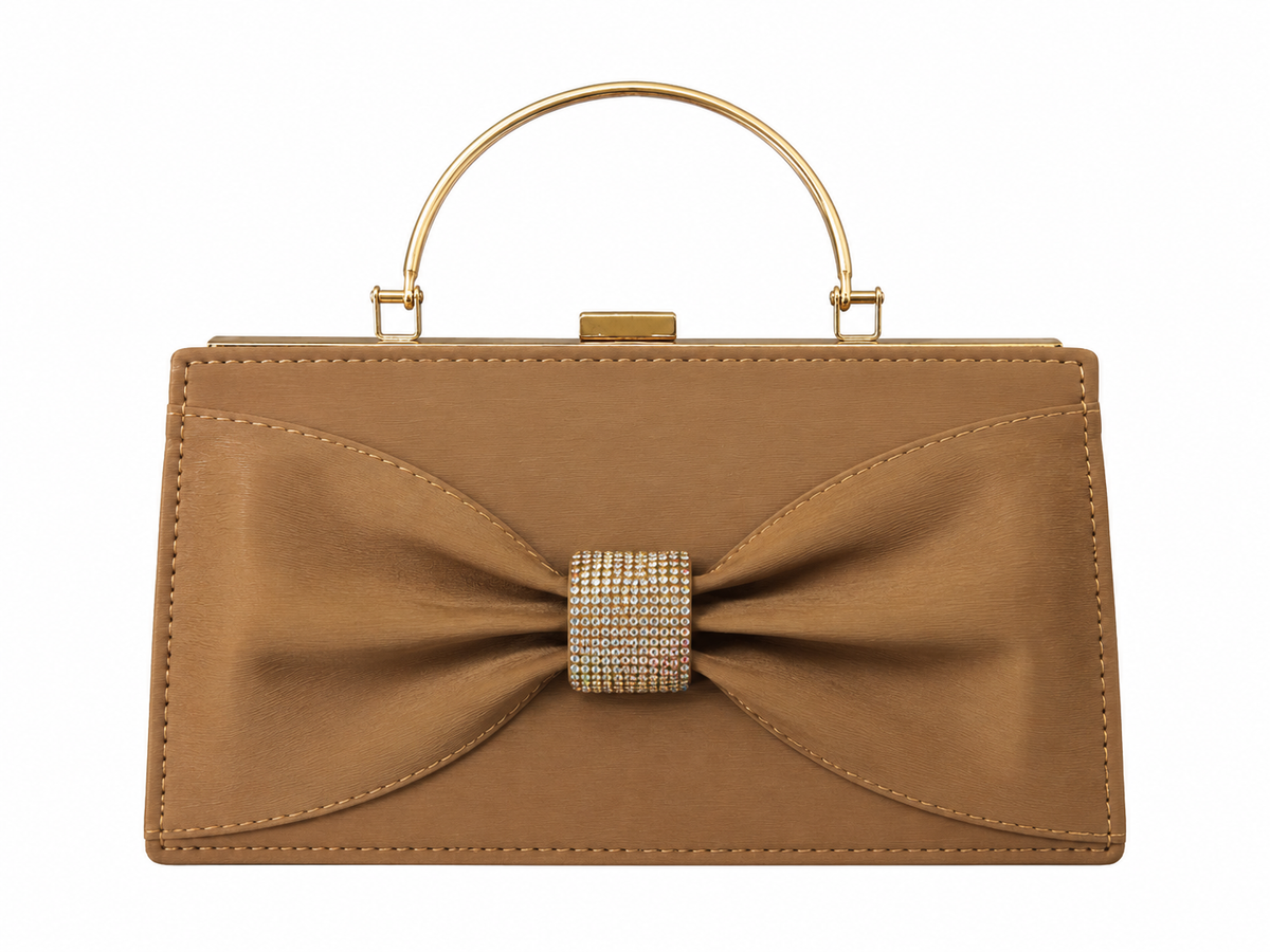Caramel Tan Bow Clutch