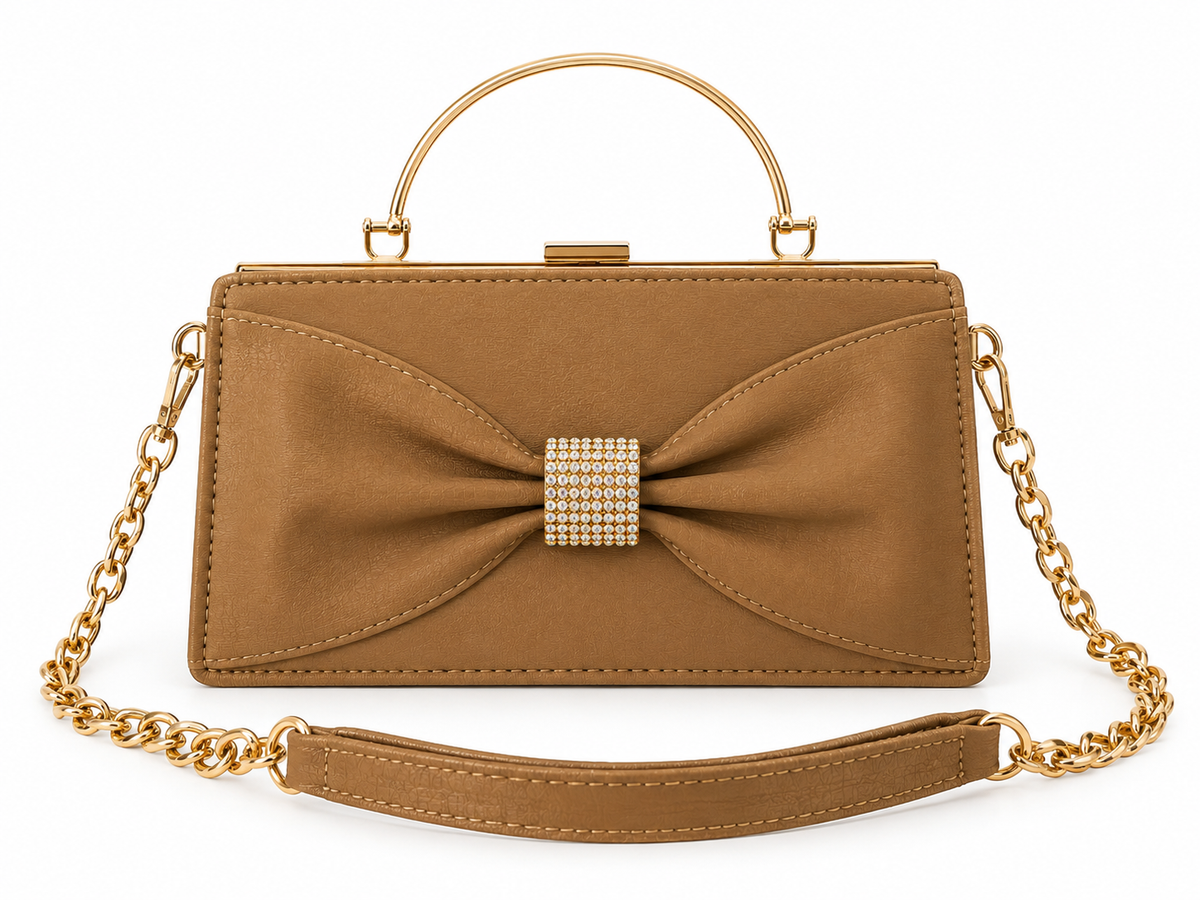 Caramel Tan Bow Clutch