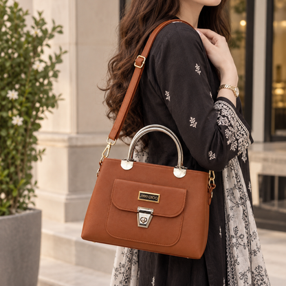 Tan Brown Structured Handbag