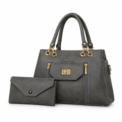 Slate Grey Textured Handbag Set